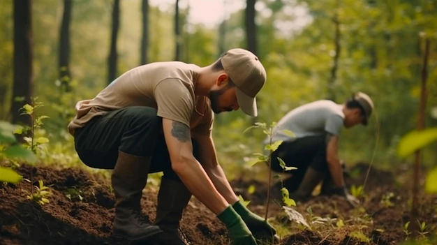 Deux hommes qui replantent des arbres